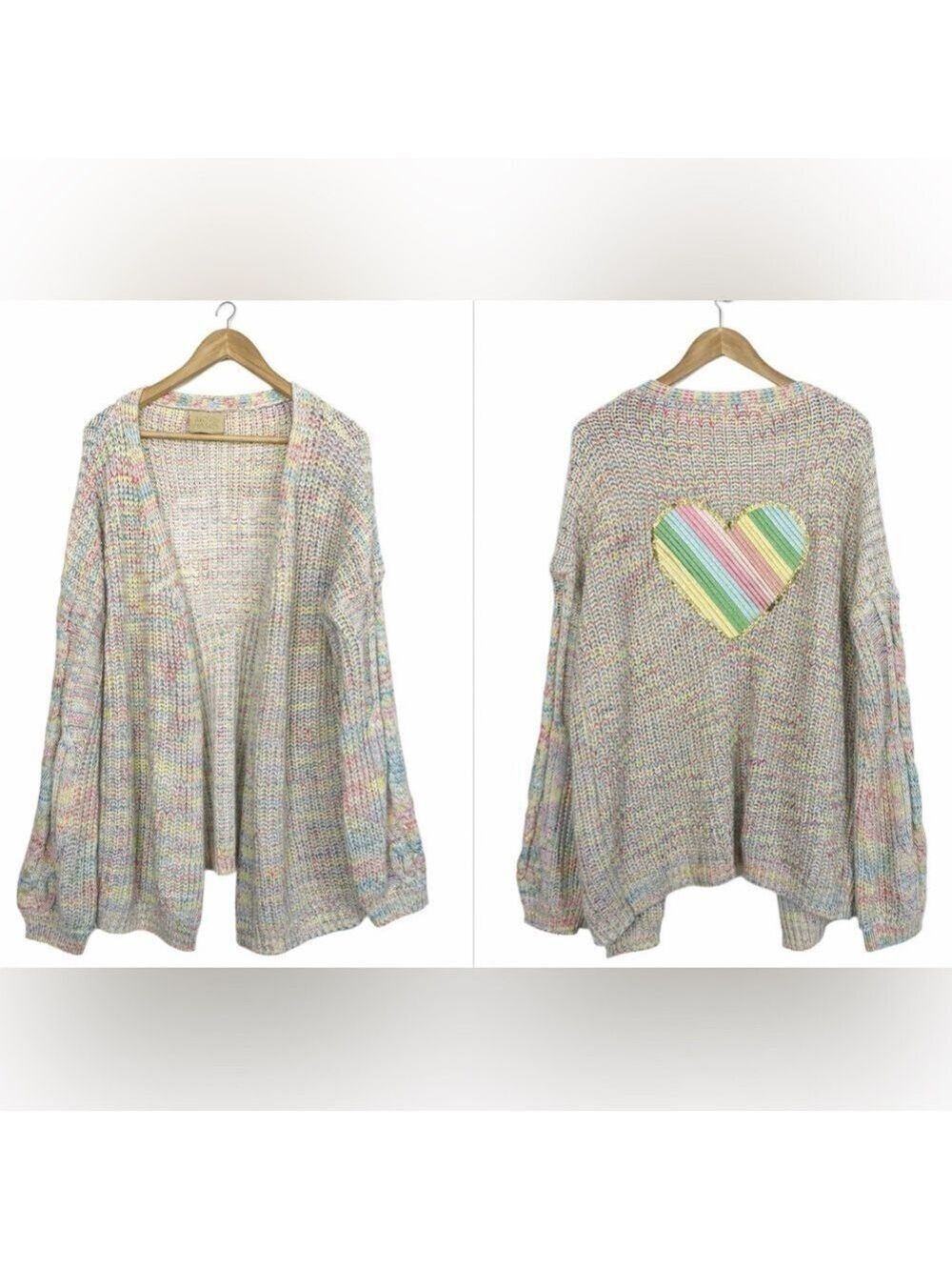 Judith March Watercolor Heart Patch Cardigan Sweater XL Women Colorful Boho Art